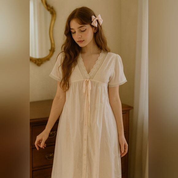 VTG Barbizon Nightgown 1970's Sans L'Ornament Pink Lace 1 Pocket Nylon Pearl But - Picture 1 of 8